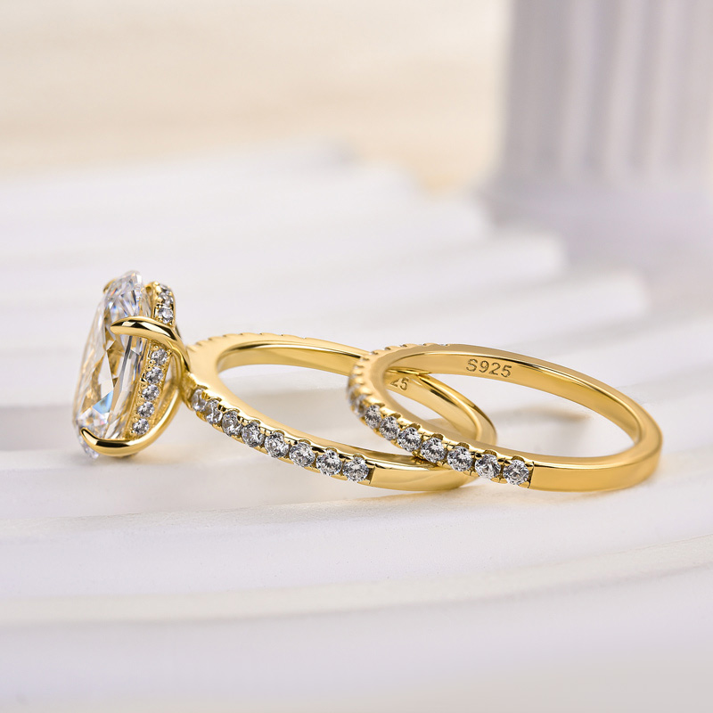 Classic Created White Sapphire Oval Cut Wedding Ring Set-Sterling Silver-lornajewelry