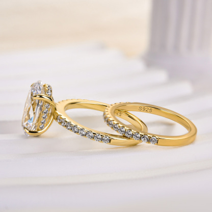 Classic Created White Sapphire Oval Cut Wedding Ring Set-Sterling Silver-lornajewelry