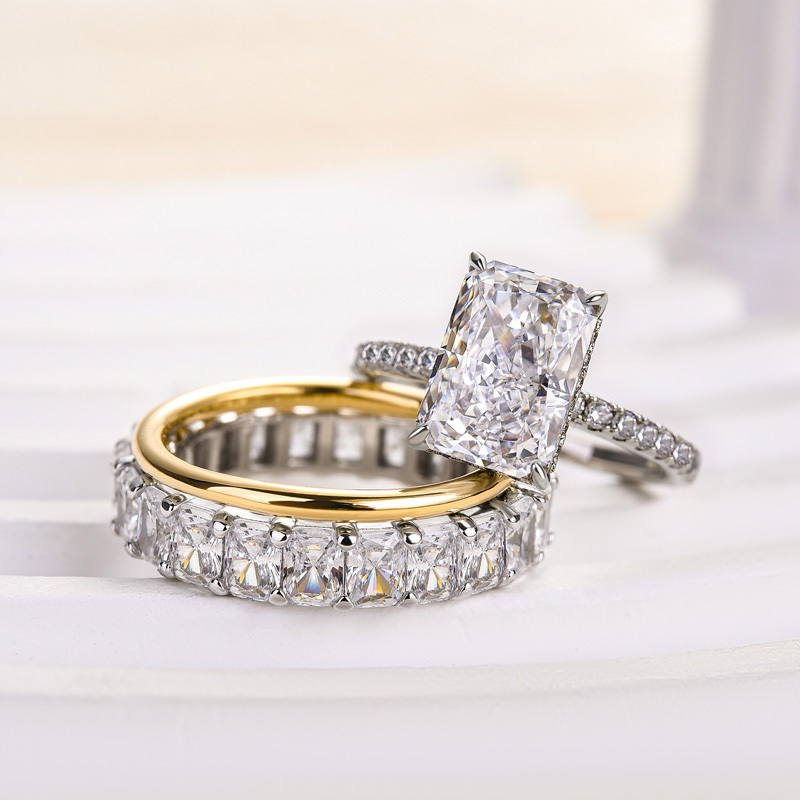 Unique Radiant Cut 3PC Wedding Ring Set-Sterling Silver-lornajewelry