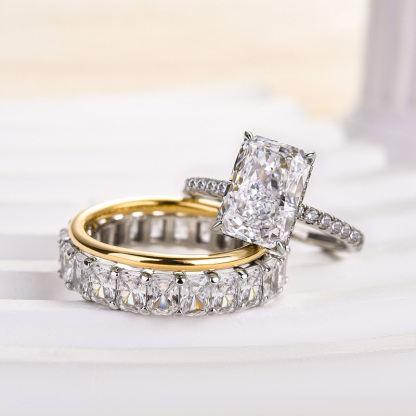 Unique Radiant Cut 3PC Wedding Ring Set-Sterling Silver-lornajewelry