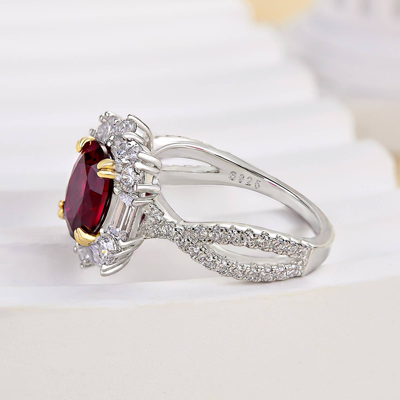 1Ct Vintage Twist Oval Cut Ruby Engagement Ring In Sterling Silver-Sterling Silver-lornajewelry