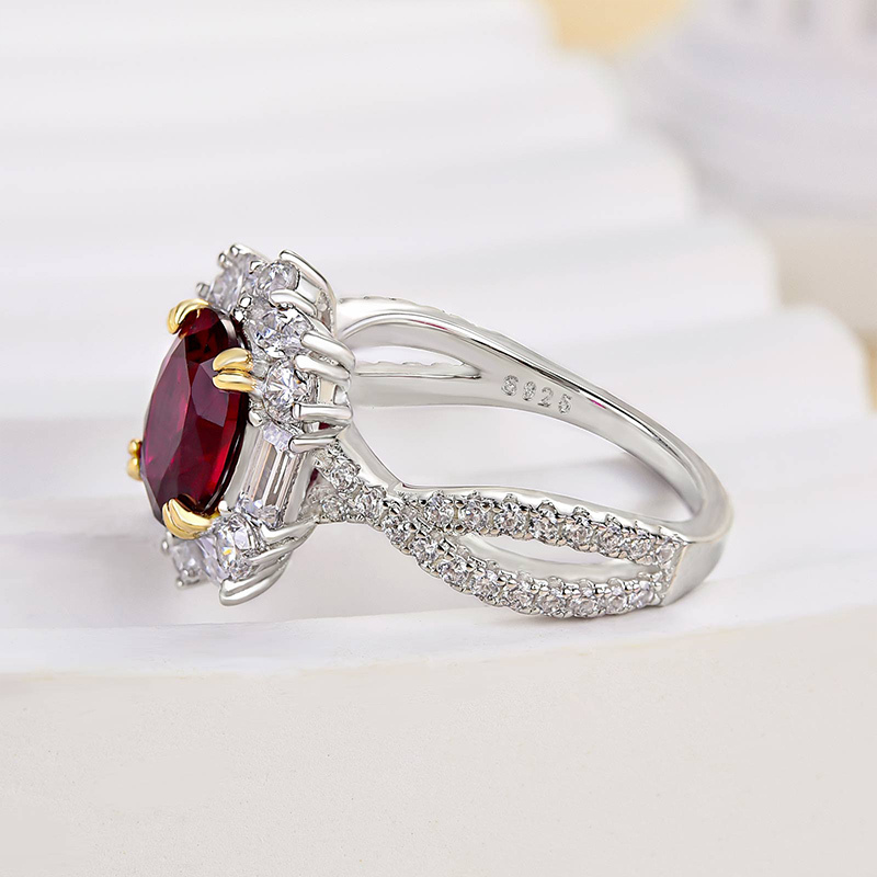 1Ct Vintage Twist Oval Cut Ruby Engagement Ring In Sterling Silver-Sterling Silver-lornajewelry