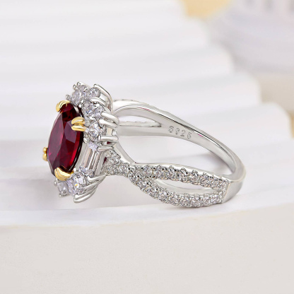 1Ct Vintage Twist Oval Cut Ruby Engagement Ring In Sterling Silver-Sterling Silver-lornajewelry