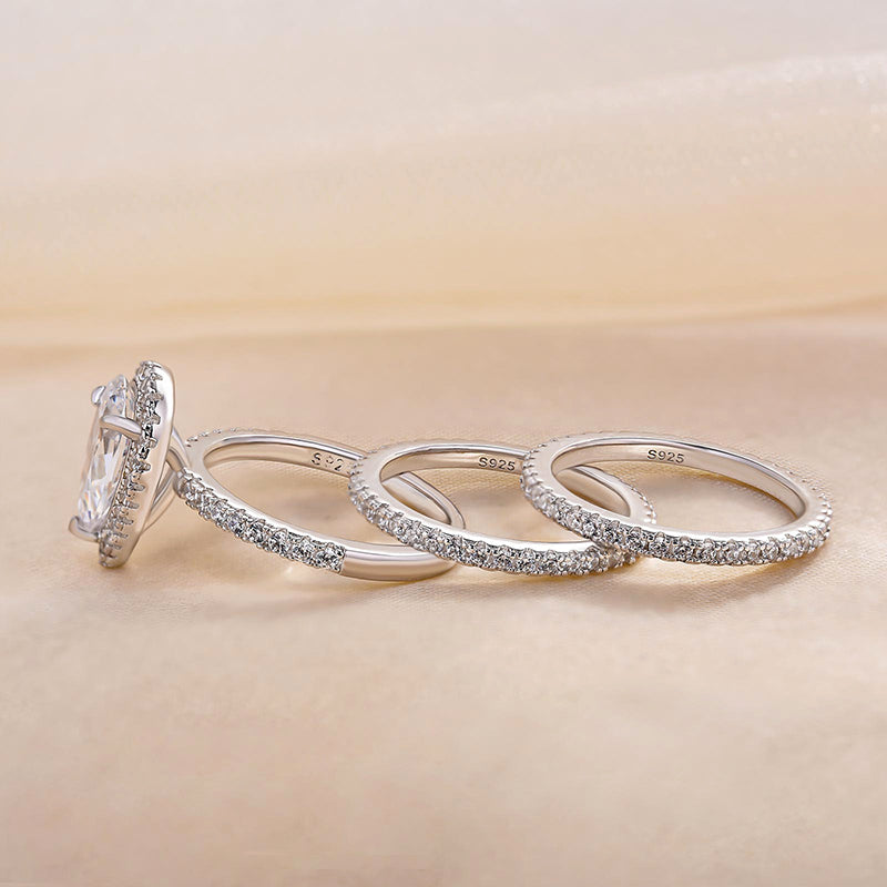 Exquisite Halo Pear Cut 3PC Wedding Ring Set In Sterling Silver-Sterling Silver-lornajewelry