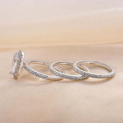Exquisite Halo Pear Cut 3PC Wedding Ring Set In Sterling Silver-Sterling Silver-lornajewelry