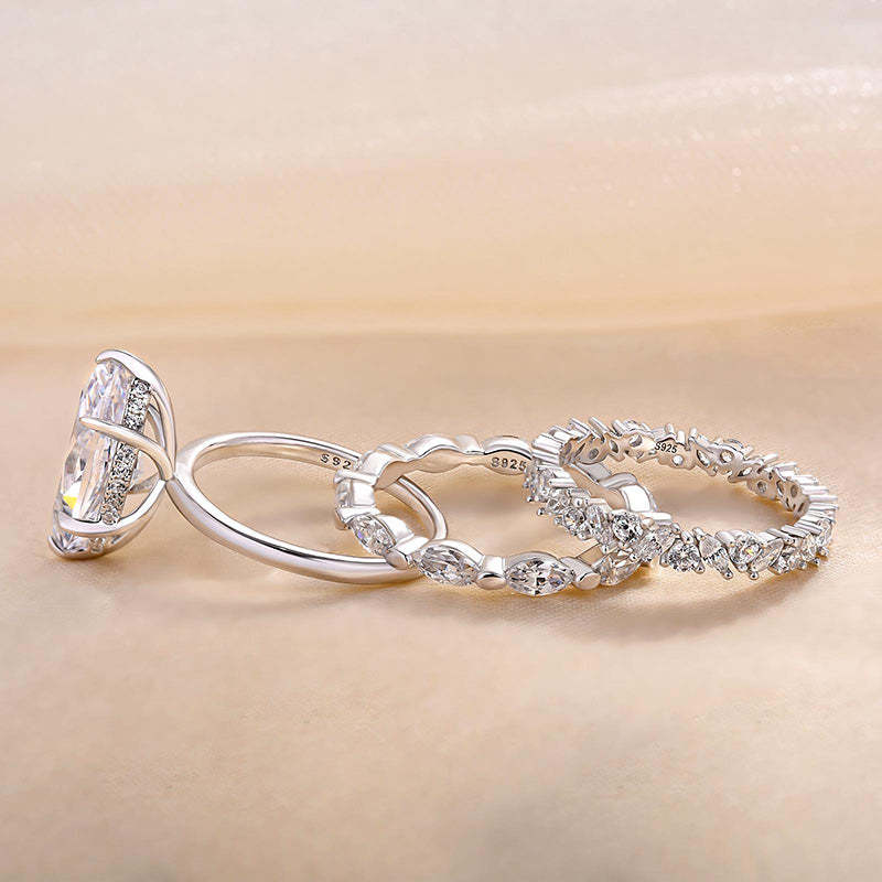Exclusive Marquise Cut 3PC Wedding Ring Set For Women In Sterling Silver-Sterling Silver-lornajewelry