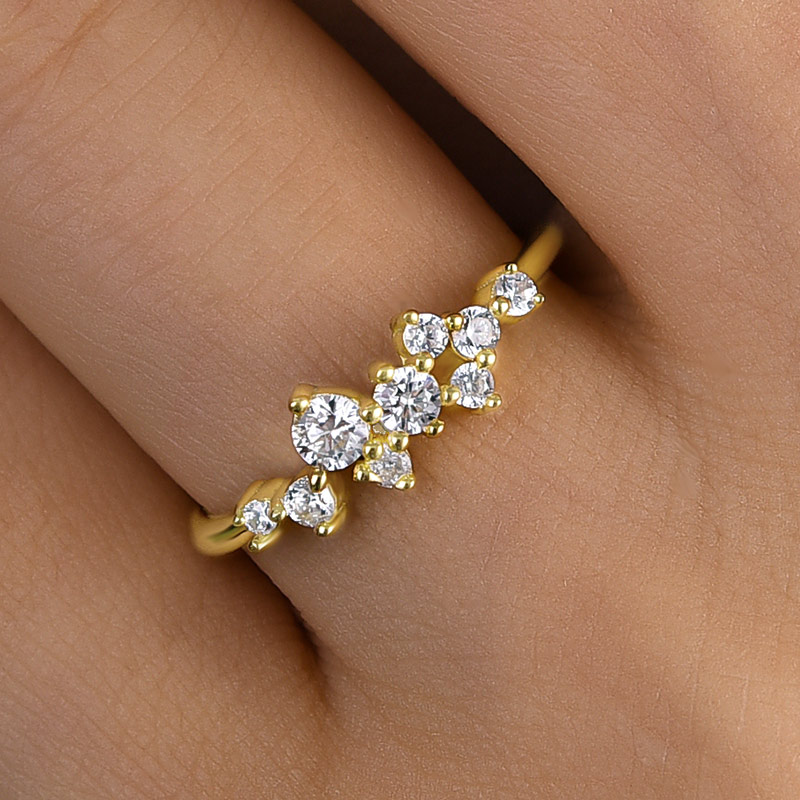 Elegant Gypsophila Yellow Gold Round Cut Wedding Band In Sterling Silver-Sterling Silver-lornajewelry