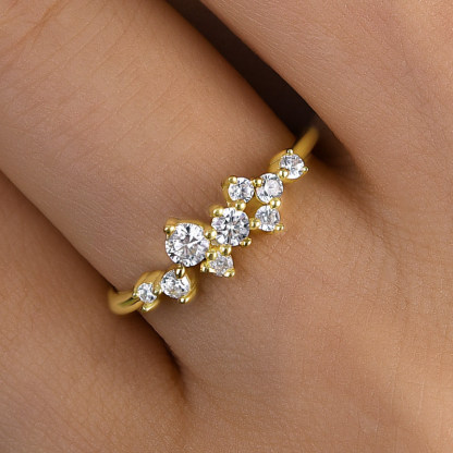 Elegant Gypsophila Yellow Gold Round Cut Wedding Band In Sterling Silver-Sterling Silver-lornajewelry