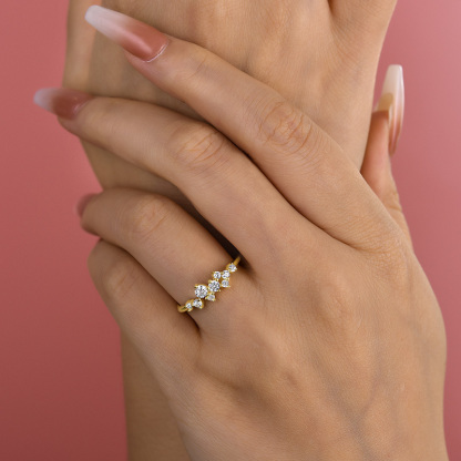 Elegant Gypsophila Yellow Gold Round Cut Wedding Band In Sterling Silver-Sterling Silver-lornajewelry