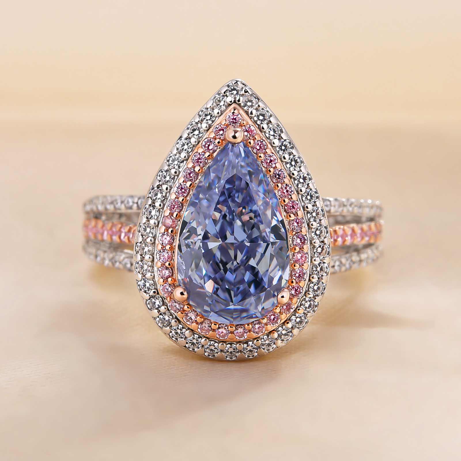 2.5Ct Attractive Double Halo Pear Cut Aquamarine Blue Engagement Ring-Sterling Silver-lornajewelry