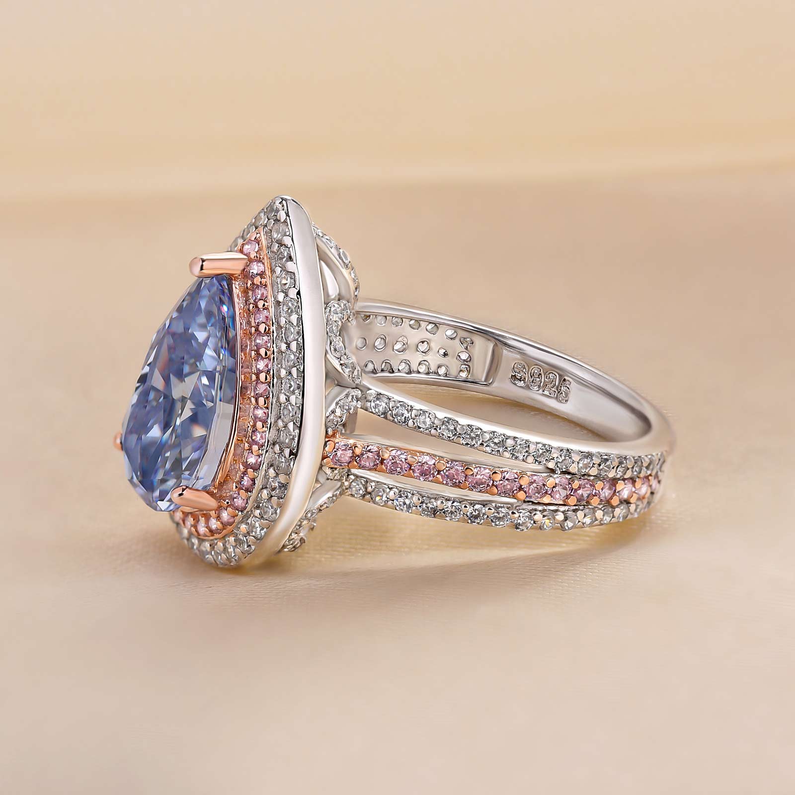 2.5Ct Attractive Double Halo Pear Cut Aquamarine Blue Engagement Ring-Sterling Silver-lornajewelry