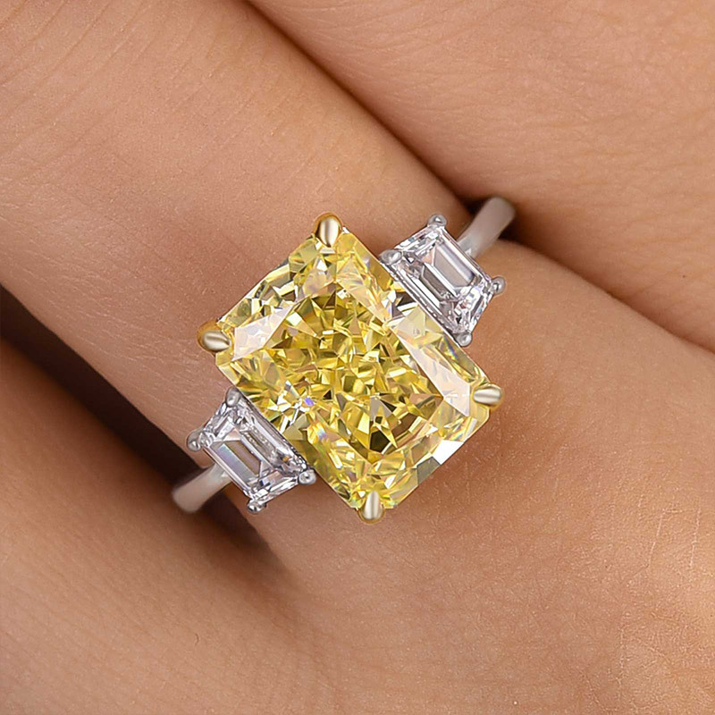 5Ct Yellow Sapphire Three Stone Radiant Cut Engagement Ring-Sterling Silver-lornajewelry