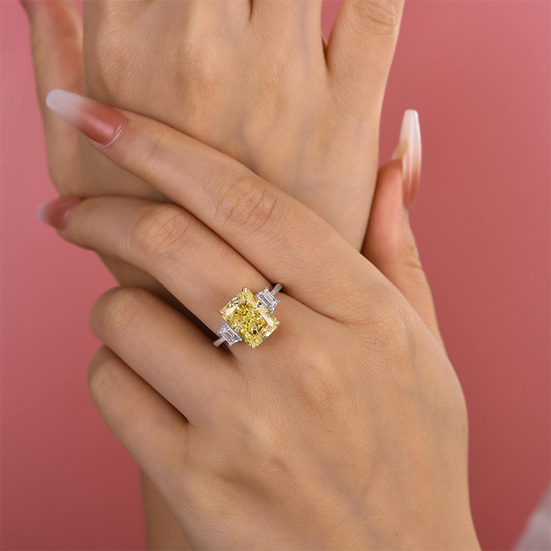 5Ct Yellow Sapphire Three Stone Radiant Cut Engagement Ring-Sterling Silver-lornajewelry