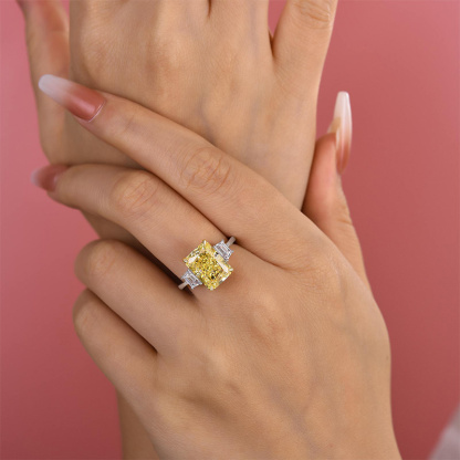 5Ct Yellow Sapphire Three Stone Radiant Cut Engagement Ring-Sterling Silver-lornajewelry