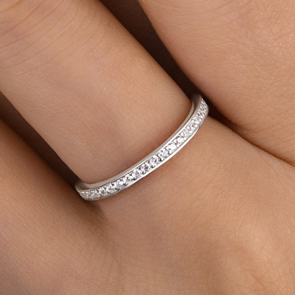 Exclusive Channel Set Curved Half Wedding Band In Sterling Silver-Sterling Silver-lornajewelry