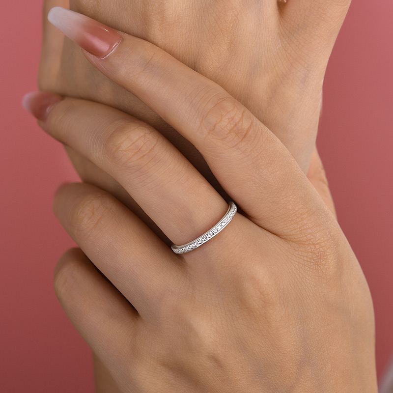 Exclusive Channel Set Curved Half Wedding Band In Sterling Silver-Sterling Silver-lornajewelry