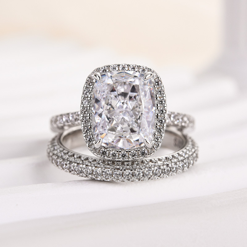 Exclusive Halo Cushion Cut Women's Wedding Set In Sterling Silver-Sterling Silver-lornajewelry