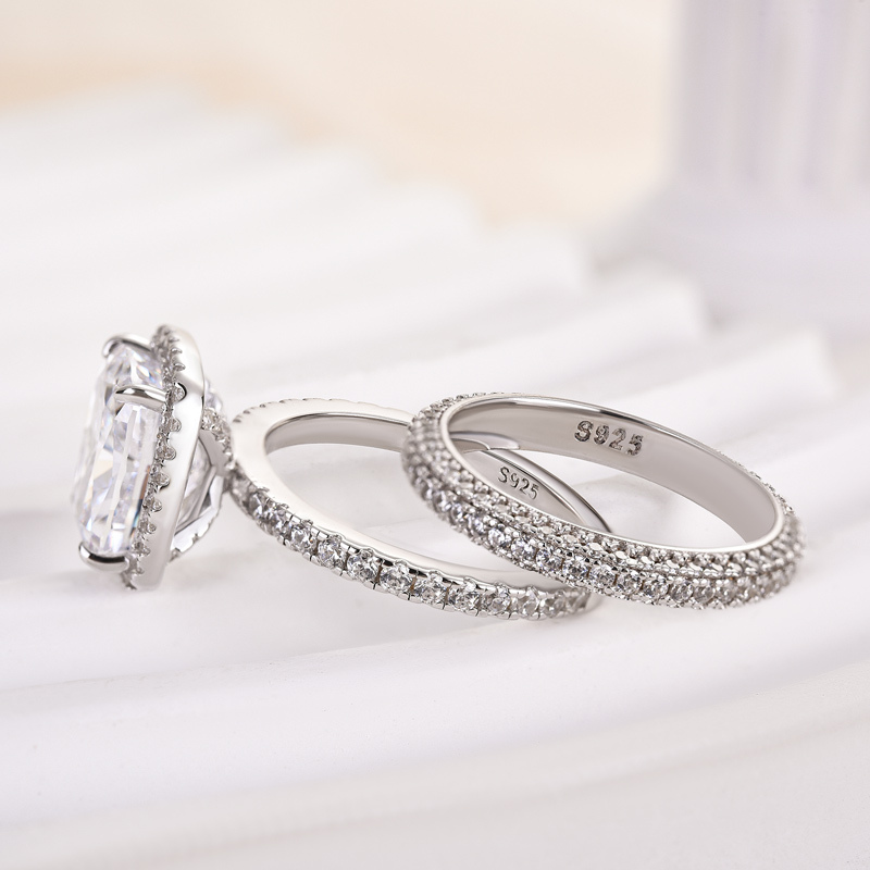 Exclusive Halo Cushion Cut Women's Wedding Set In Sterling Silver-Sterling Silver-lornajewelry