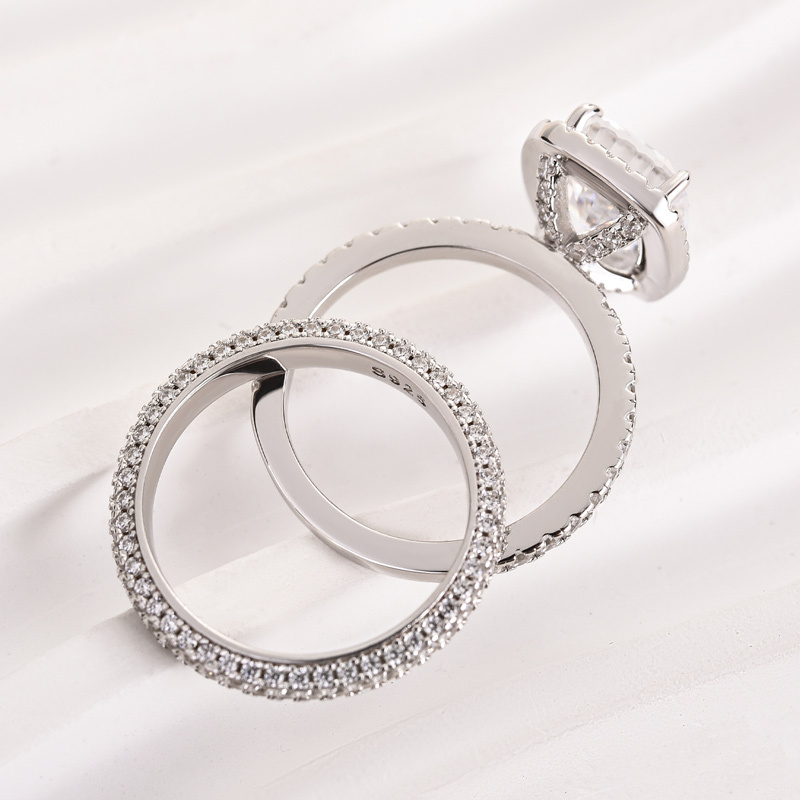 Exclusive Halo Cushion Cut Women's Wedding Set In Sterling Silver-Sterling Silver-lornajewelry