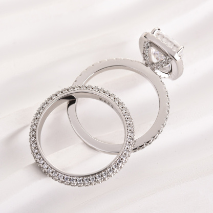 Exclusive Halo Cushion Cut Women's Wedding Set In Sterling Silver-Sterling Silver-lornajewelry