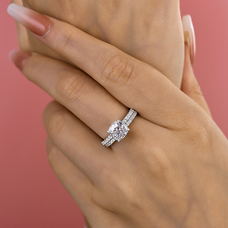 Excellent Cushion Cut Wedding Ring Set For Women In Sterling Silver-Sterling Silver-lornajewelry