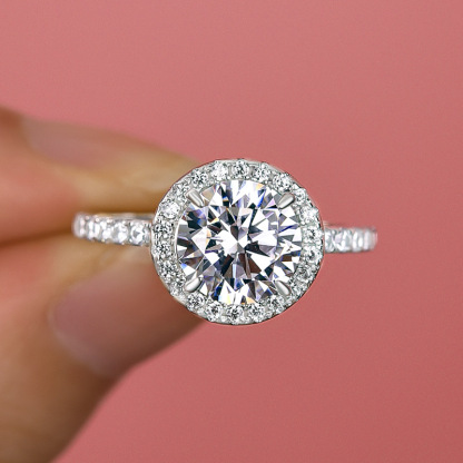 2Ct Classic Halo Round Cut Women's Engagement Ring In White Gold-Sterling Silver-lornajewelry