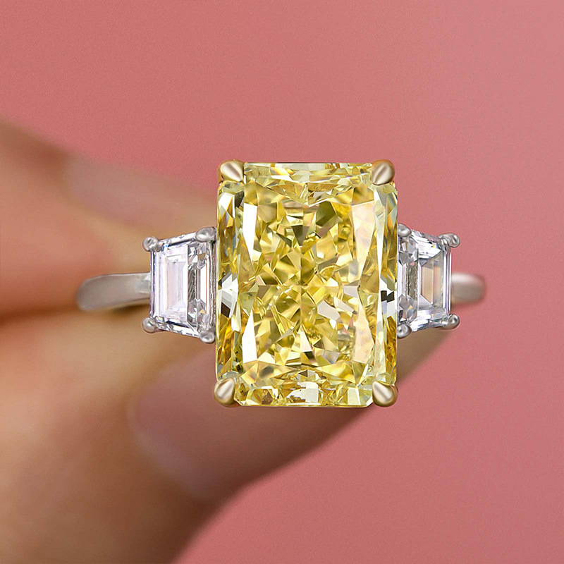 5Ct Yellow Sapphire Three Stone Radiant Cut Engagement Ring-Sterling Silver-lornajewelry