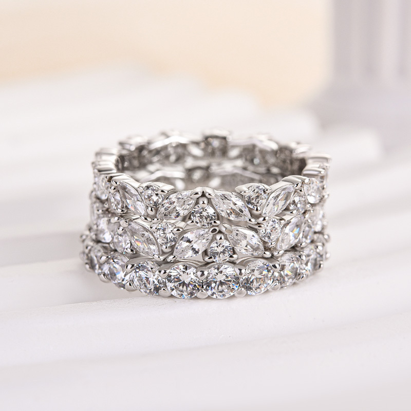 Desirable Marquise & Round Cut 3PC Wedding Band Set In Sterling Silver-Sterling Silver-lornajewelry