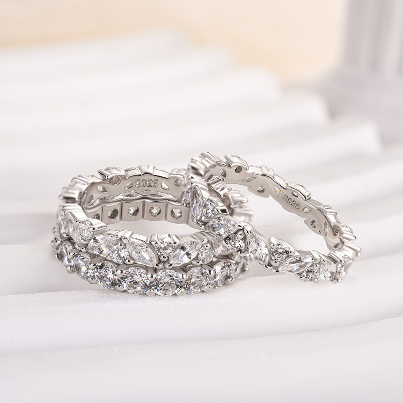 Desirable Marquise & Round Cut 3PC Wedding Band Set In Sterling Silver-Sterling Silver-lornajewelry