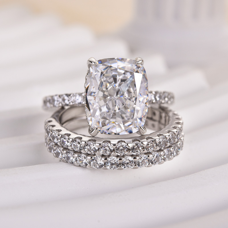 Elegant Cushion Cut 3PC Wedding Set For Women-Sterling Silver-lornajewelry