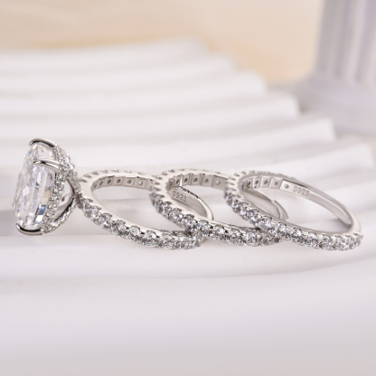 Elegant Cushion Cut 3PC Wedding Set For Women-Sterling Silver-lornajewelry