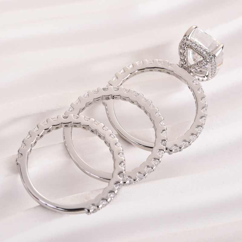 Elegant Cushion Cut 3PC Wedding Set For Women-Sterling Silver-lornajewelry