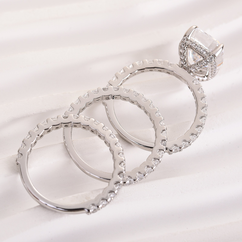 Elegant Cushion Cut 3PC Wedding Set For Women-Sterling Silver-lornajewelry