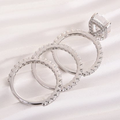 Elegant Cushion Cut 3PC Wedding Set For Women-Sterling Silver-lornajewelry
