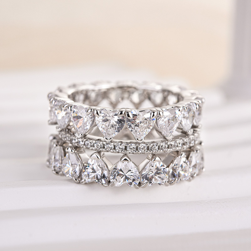 Lovely Heart Cut Women's Wedding Band Set In Sterling Silver-Sterling Silver-lornajewelry