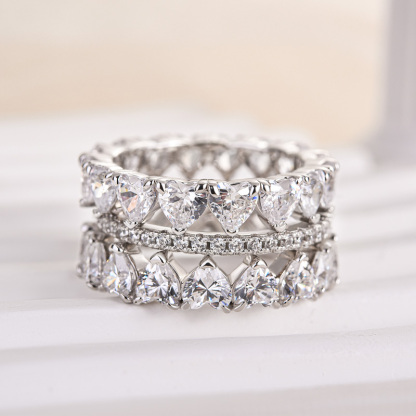 Lovely Heart Cut Women's Wedding Band Set In Sterling Silver-Sterling Silver-lornajewelry