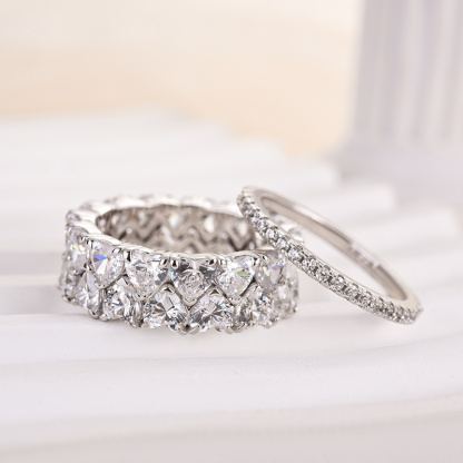 Lovely Heart Cut Women's Wedding Band Set In Sterling Silver-Sterling Silver-lornajewelry