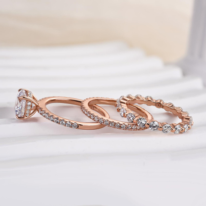 Rose Gold Classic Round Cut Wedding Set  In Sterling Silver-Sterling Silver-lornajewelry
