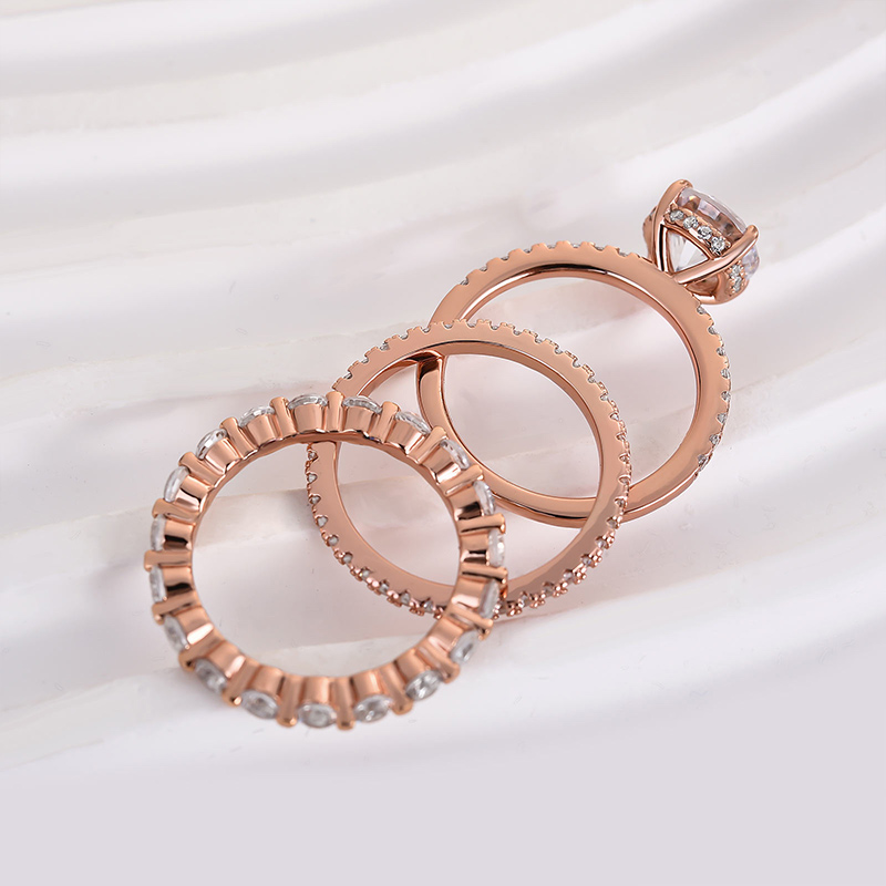 Rose Gold Classic Round Cut Wedding Set  In Sterling Silver-Sterling Silver-lornajewelry
