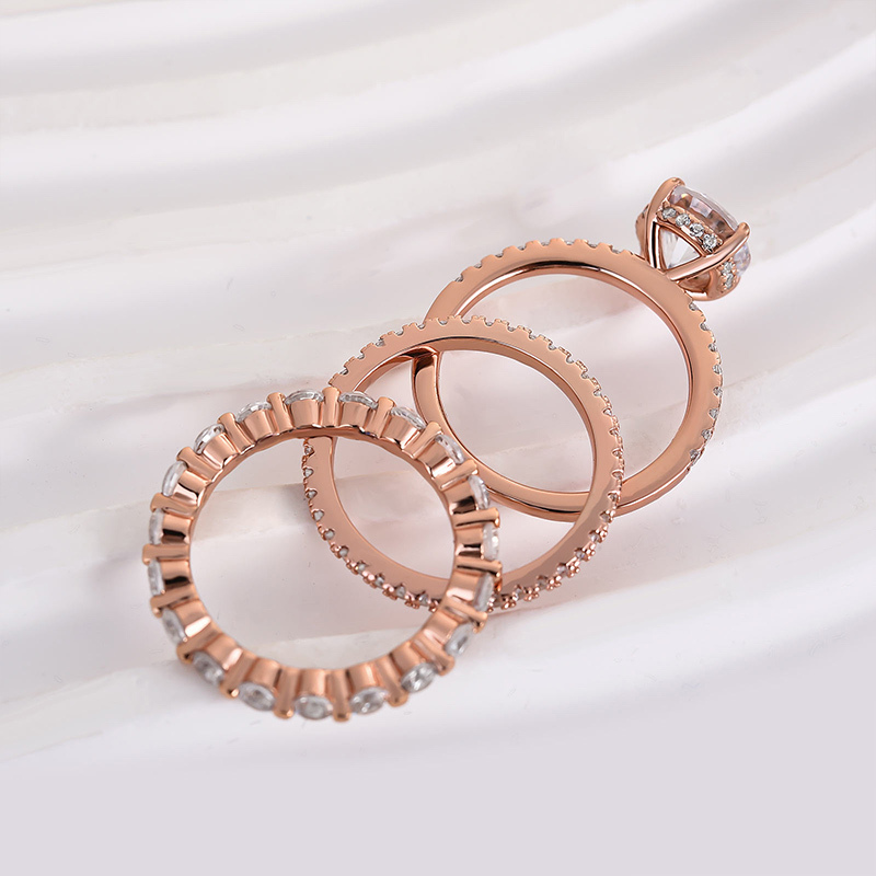Rose Gold Classic Round Cut Wedding Set  In Sterling Silver-Sterling Silver-lornajewelry