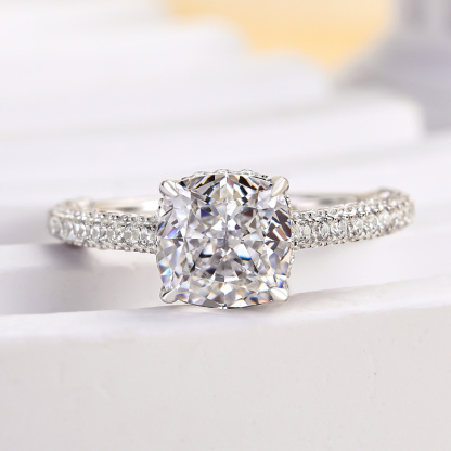1.5Ct Desirable Crushed Ice Cushion Women's Engagement Ring In Sterling Silver-Sterling Silver-lornajewelry