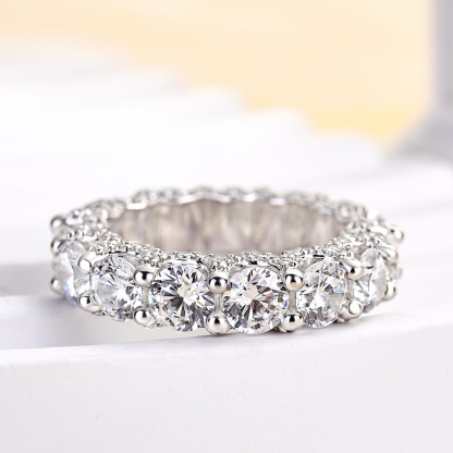 Eternity Round Cut  Wedding Band for Her In White Gold-Sterling Silver-lornajewelry