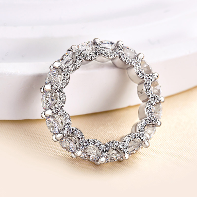 Eternity Round Cut  Wedding Band for Her In White Gold-Sterling Silver-lornajewelry