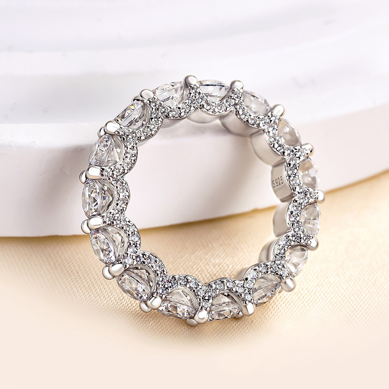 Eternity Round Cut  Wedding Band for Her In White Gold-Sterling Silver-lornajewelry