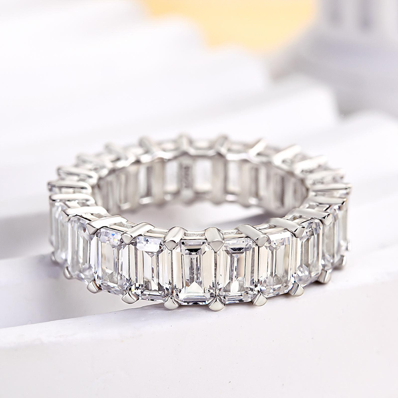 Eternity Emerald Cut s Women's Wedding Band-Sterling Silver-lornajewelry