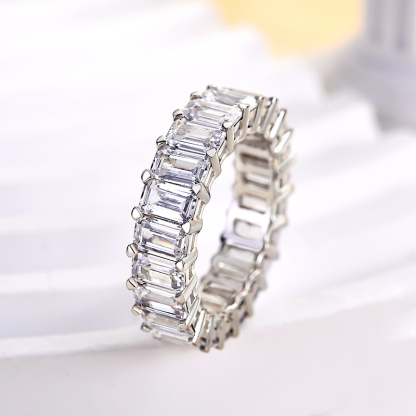 Eternity Emerald Cut s Women's Wedding Band-Sterling Silver-lornajewelry