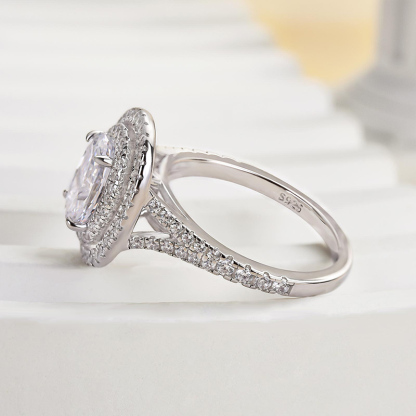 2Ct Luxury Split Shank Double Halo Oval Cut Engagement Ring In Sterling Silver-Sterling Silver-lornajewelry