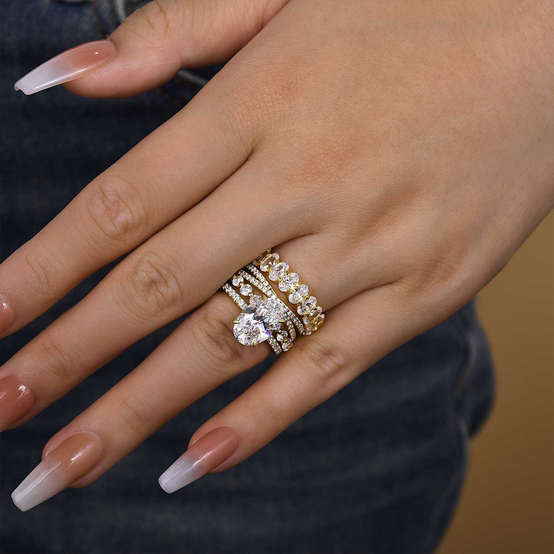 Stunning Yellow Gold 4PC Wedding Ring Set For Women In Sterling Silver-Sterling Silver-lornajewelry