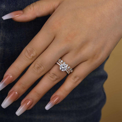 Rose Gold Classic Round Cut Wedding Set  In Sterling Silver-Sterling Silver-lornajewelry