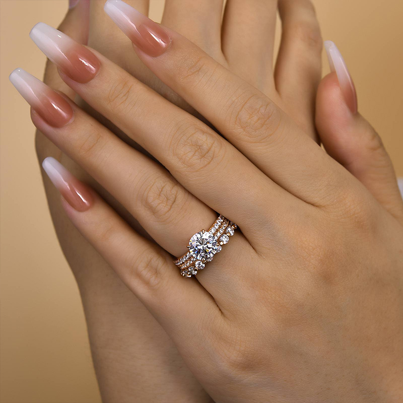 Rose Gold Classic Round Cut Wedding Set  In Sterling Silver-Sterling Silver-lornajewelry